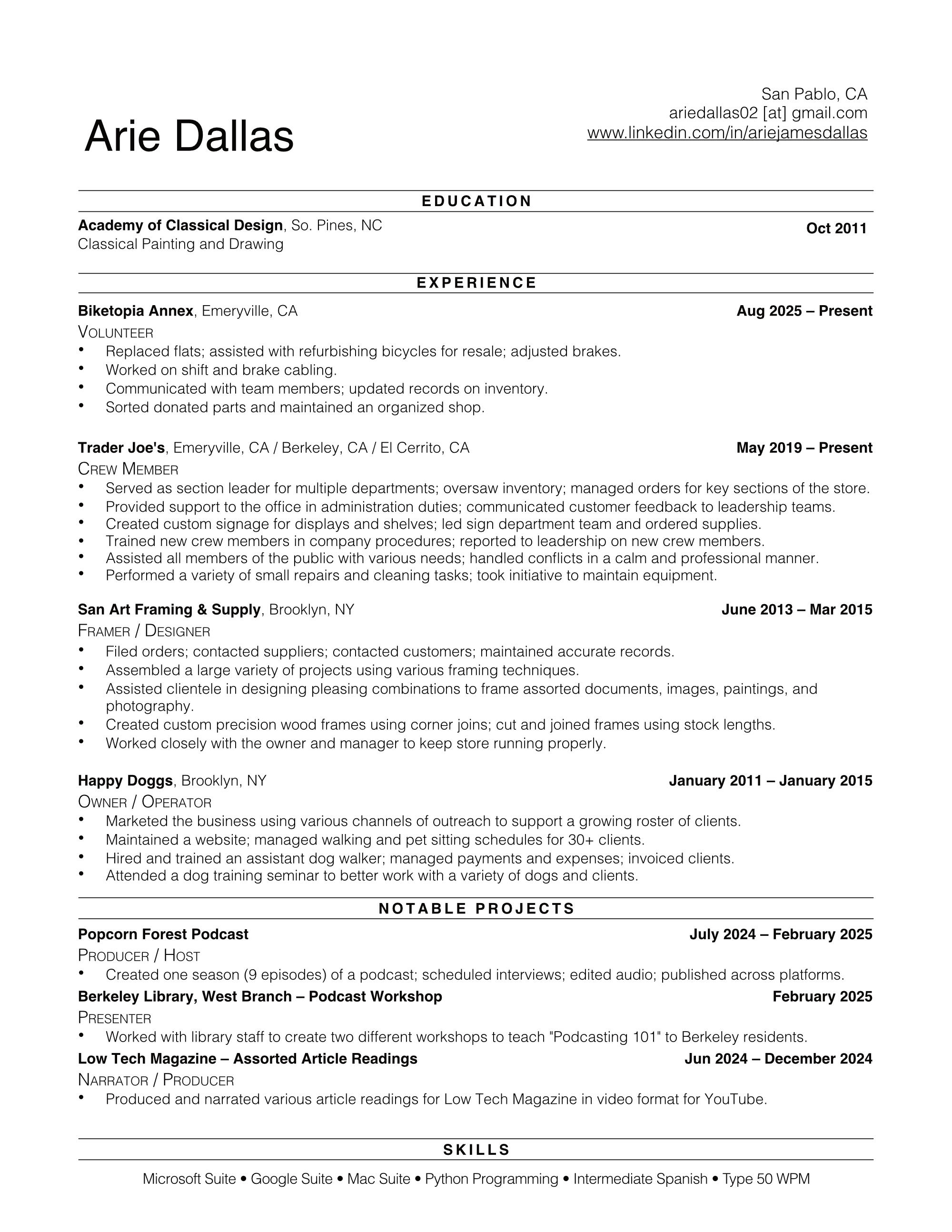Picture (.png) of Arie Dallas's Resume