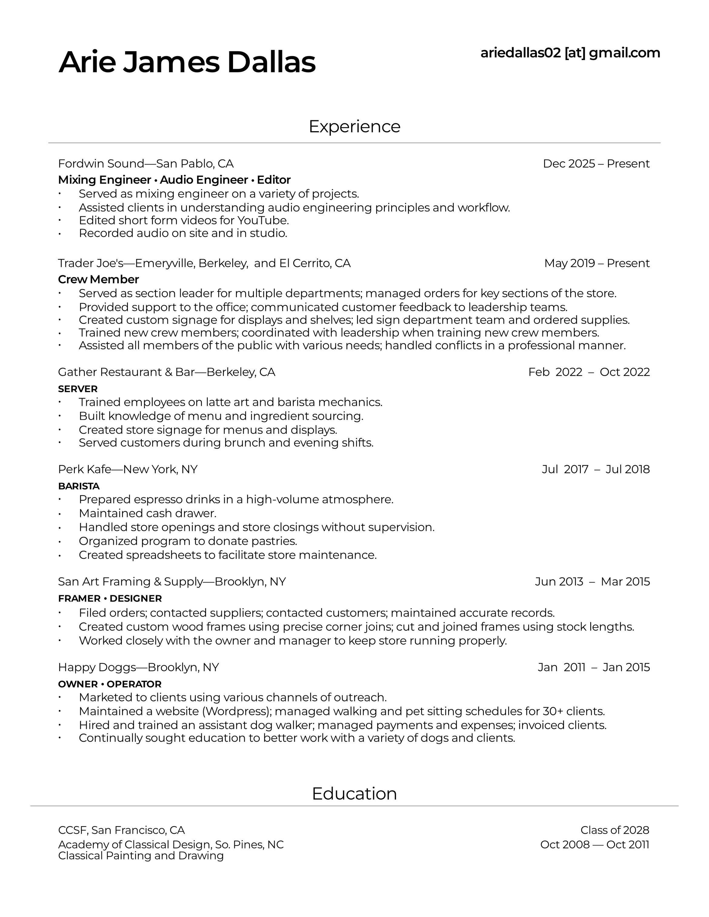 Picture (.png) of Arie Dallas' resume